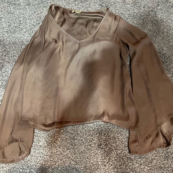 Show Me Your MuMu Tops - Show Me Your Mumu Blouse Silk Brown Bell Sleeve Sheer Women’s Size medium